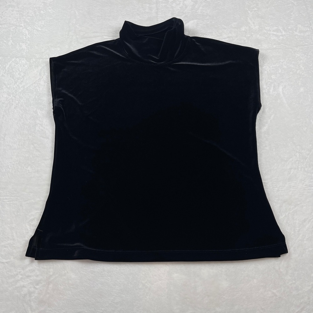 Chicos Black Velvet Mock Neck Sleeveless Top Size 3 RN 79984 Relaxed Fit Holiday